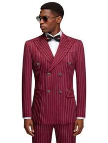 Men's 2-Piece Double-Breasted Suit: Burgundy Peak Lapel Set For Fashion-Forward Wedding Looks - 紅色 - 查看 11