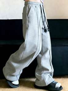 Quần dài ống rộng màu đen dáng suông dành cho nam, thiết kế dây rút, kiểu dáng rộng rãi thoải mái. - Màu Xám nhạt - Xem 3