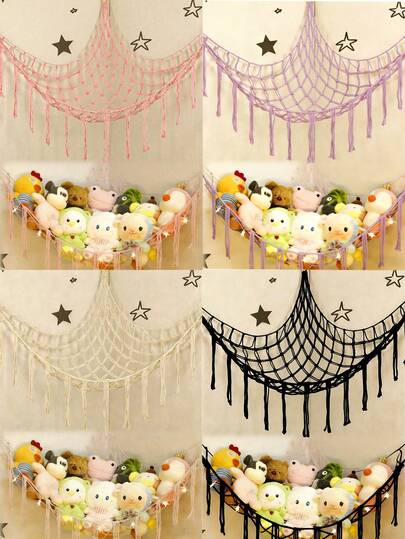 1 pieza Hamaca de esquina blanca/morada/rosa, soporte de red colgante de estilo bohemio para almacenamiento, decoración de habitación, decoración para baby shower, decoración para revelación de género, decoración del hogar, decoración de pared