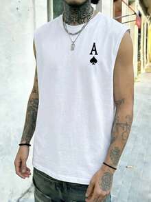 Men's Ace Of Spades Skull Graphic Tank Top Summer Casual Gym Workout Muscle - White - View 2