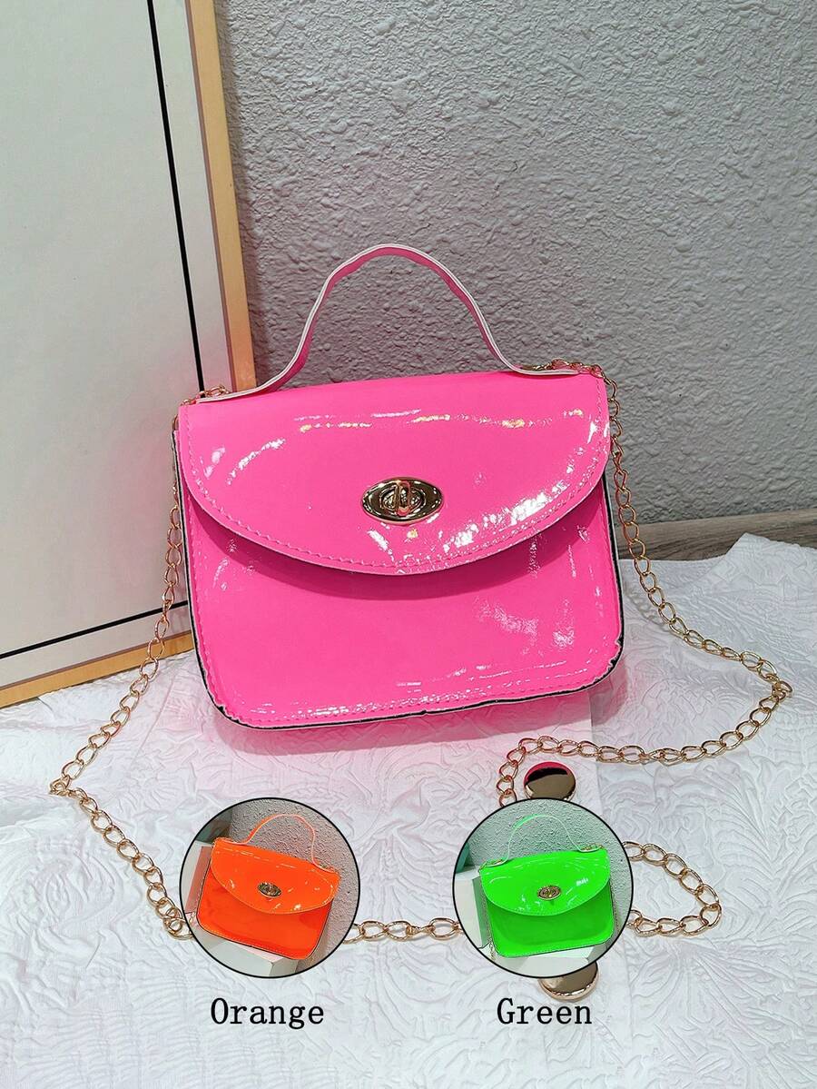 1pc Girl's Patent Leather Crossbody Bag & Coin Purse, Fluorescent Leather Surface, Fashionable Yet Playful, Great Gift - Multicolor - View 1
