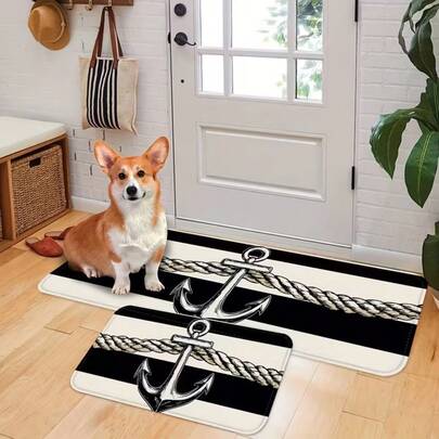 1pc Washable Nautical Anchor Bath Mat, Navy Style Anchor, Kitchen Rug, Kitchen Mat, Kitchen Carpet, Doormat, Small Rug, Carpet, Runner, Floor Mat, Home Decor, Area Rug, Outdoor Mat, Home Decor, Area Carpet, Bedroom Carpet, Washable Rug