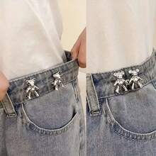 2pcs Gold Cartoon Bear Pants Buttons, Detachable Metal Waist Buttons Without Sewing