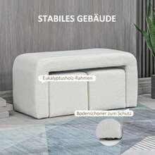 Set Of 3 Footstools, Pouf With 3 Stools, Padded Stools For Living Room And Bedroom, Elegant White - Light Grey - View 6