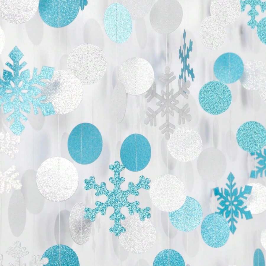 Snowflake-Snow Teal-Silver Christmas Party-Decorations Garland - 58Ft White Winter Wonderland Frozen Hanging Paper Streamers Banner,Birthday Wedding Baby Bridal Shower New Year Supplies Decor Ouruola - ColorD - 查看 1