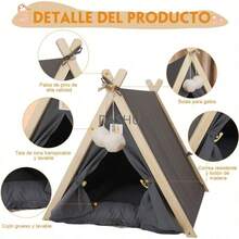 Tienda de Campaña  para Mascotas Gatos Perros Tipi Cama Tapete para Gatito Cachorro, 2 en 1 Casa Cueva Triangular con Almohadilla Cojín Felpa Alfombrilla Refrigeración Interior Lavable - por defecto - Ver 5