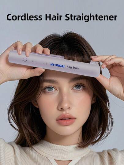 HYUNDAI Piastra per capelli senza fili, temperatura costante intelligente, 3 impostazioni di calore, piastra/arricciacapelli portatile in ceramica al tormalina