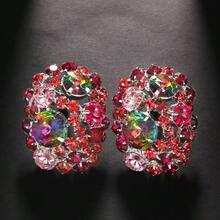 1 Pair Elegant Rhinestone Clip-On Earrings, Suitable For Daily Wear And Gift - Multicolor - View 11