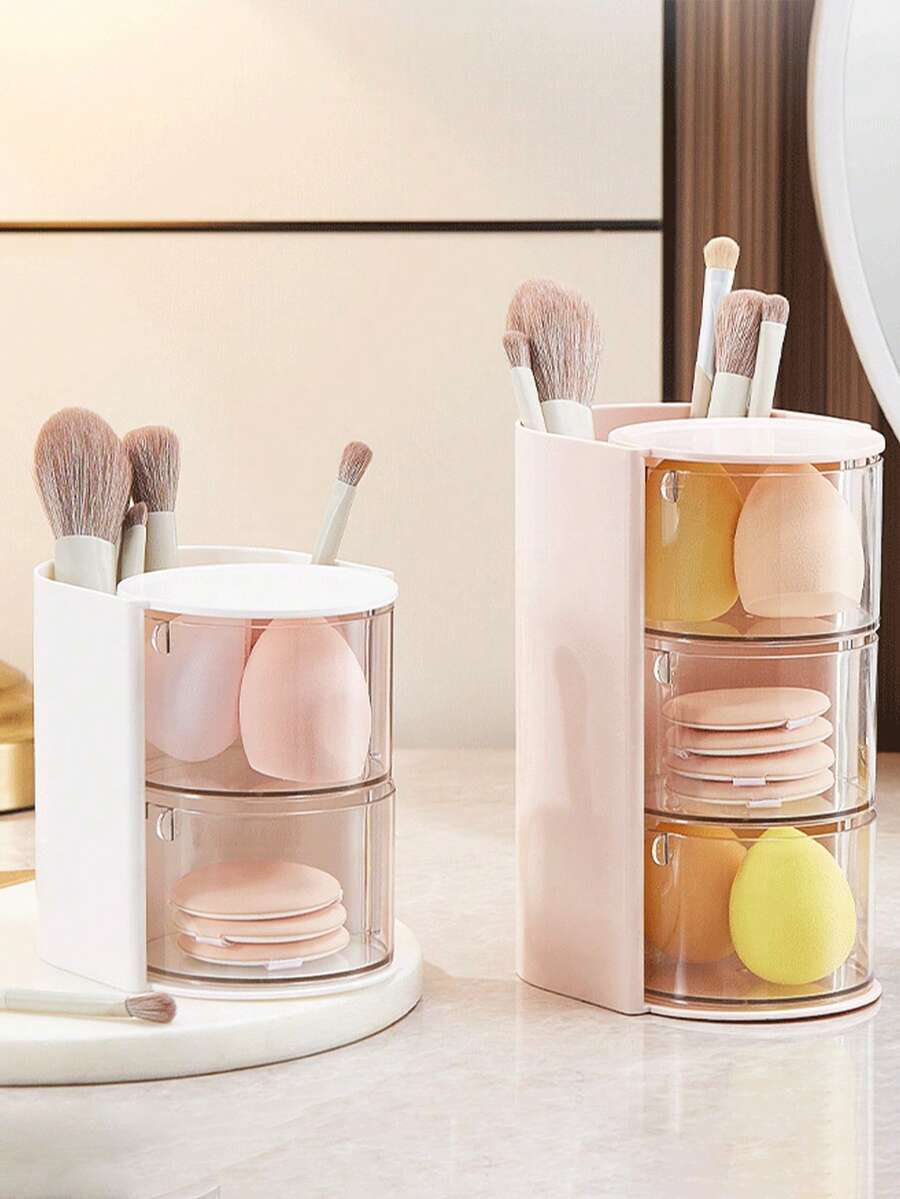 1pc Multi-Layer Rotating Storage Box, Desktop Storage Rack, Dressing Table Organizer Case For Eyebrow Pencil, Makeup Brush, Powder Puff. Makeup Organizer, Pen Holders With Compartments, Can Store Hair Clips, Hair Bands, Etc. - Multicolor - View 1