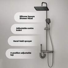 Juego de ducha de temperatura constante fácil de instalar, 1 pieza Juego de rociador con aumento de presión de portaaviones pequeño para el hogar con cabezal de ducha de mano, control de botón y accesorios de baño - Gris Oscuro - Ver 10