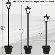 HOODINK 2/1 PACK 2 In 1 Outdoor Flower Pots, Solar Lamp Post Lights, IP44 Waterproof Solar Post Lamp Ligts, Garden Lights For Backyard, Pathway, Patio, Lawn, Driveway Decor, Warm White, Metal - 黑色 - 查看 6