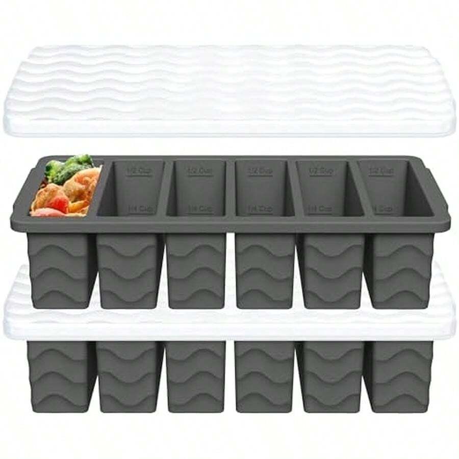 1/2 Cup Silicone Freezer Molds With Lid, 2-Pack Silicone Freezer Trays For Soup, Sauce & Broth – Meal Prep Containers, Large Ice Cube Tray, Oven & Dishwasher - Hồ Xanh - Xem 1