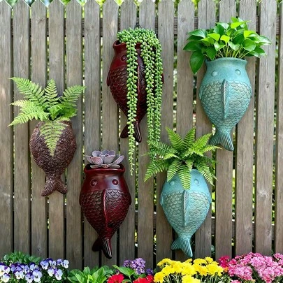 1pc Wall-Mounted Spotted Fish Planter For Hanging Pothos, Easy European Style Wall Hanging Planter, No Drilling Required, Suitable For Villa And Outdoor Decor