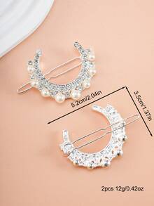 2pcs Girl's Rhinestone Moon Hair Clips, Faux Pearl Bangs Clips, Fashionable & Cute, Suitable For Daily Or Party Use - Multicolor - View 10
