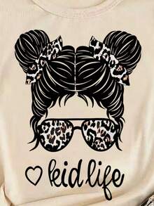 Bộ trang phục thường ngày cho bé gái tuổi teen: áo thun ngắn tay in hình họa tiết da báo và quần legging. - Màu be - Xem 4