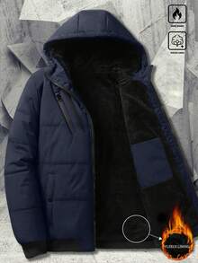 Men's Outdoor Casual Sports Fashionable Zip-Front, Multi-Pocket Hooded Thick Fleece Jacket, Suitable Gift For Boyfriend, Husband, Father, Autumn/Winter - Blue - View 1