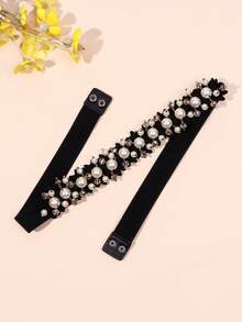 1pc Shiny Daisy Bohemian Palace Style Elastic Headband - Black - View 3