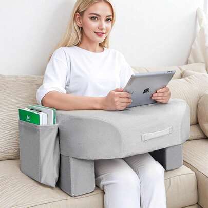 Reading Pillow For Lap, Armrest Gaming Pillows For Working, Hight Adjustable Lap Desk Pillows For Adult Sitting In Bed Sofa Floor (Plush Gray)