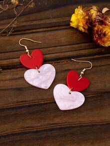 1对女士情人节亚克力心形吊坠耳环，夸张的粉红色和红色夜店派对风格耳环，适合日常佩戴 - 彩色 - 查看 3