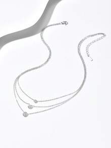 1件时尚奢华立方氧化锆多层项链，简约优雅不锈钢颈链首饰 - 項鍊 - 查看 4