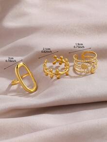 3pcs Gold-Tone Mixed Style Knuckle Rings Set - Stackable Finger Jewelry For Women's Daily Wear - Gold - View 2