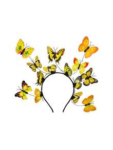 1 chiếc băng đô hình bướm bằng nhựa, mũ cài tóc cho nữ, kiểu dáng tiệc trà hoàng gia, mũ hóa trang Alice ở xứ sở thần tiên (Những con bướm cùng màu với họa tiết ngẫu nhiên) - Màu vàng - Xem 2