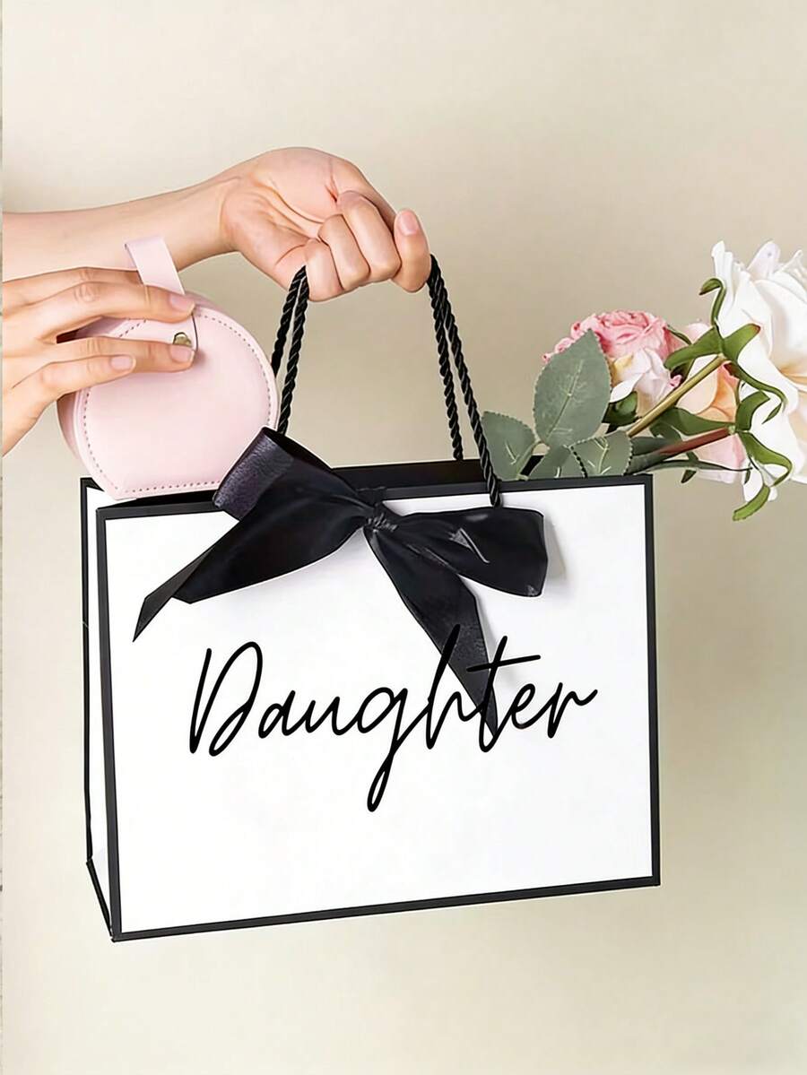 1pc Elegant Foldable Paper Gift Bag With Handle And Ribbon, Lightweight Gift Bag Suitable For Daughter's Birthday, Christmas, Thanksgiving And Other Special Occasions - Multicolor - View 1