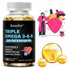 Kenofor Triple Omega-3, 6, And 9 Fatty Acids - Beneficial For Overall Health, Skin, And Mood Improvement - Suitable For Both Men And Women - 120 Softgel Capsules - 1 chai - Xem 1