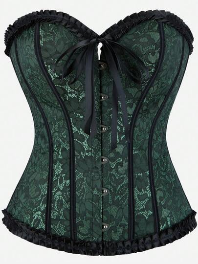 Áo corset ren hoa màu xanh lá cây dành cho nữ, không tay, thiết kế buộc dây hở lưng, thích hợp cho tiệc tùng, dạ hội, Halloween, trang phục gợi cảm cổ điển mùa hè.