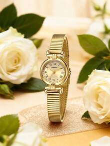 New Fashion Bracelet Watch For Women Retro Luxury, Minimalist Elegance, Lightweight And Versatile Quartz Movement Perfect For Everyday Wear, Birthday Gifts, Parties, And Holiday Gatherings An Ideal Present For Yourself Or Friends - 金色 - 查看 2