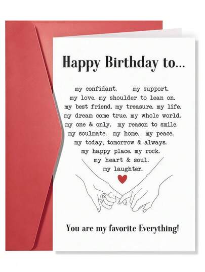 1pc Birthday Card For Husband Boyfriend Partner, Romantic Anniversary Happy Bday Gifts Card For Men From Wife Girlfriend, Heartfelt Love Greeting Notes Keepsake With Kraft Envelope And Sticker