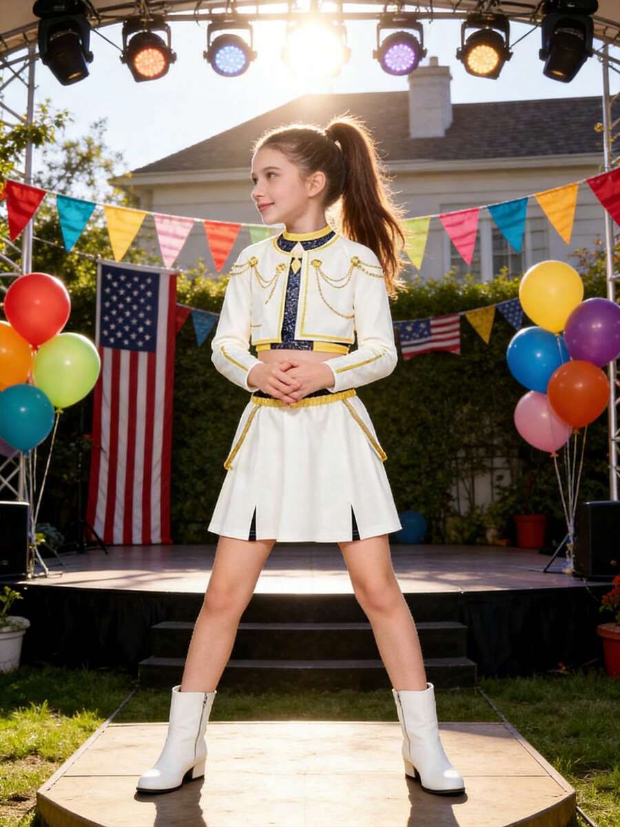 Disfraces de cazadores de demonios, disfraces de cantantes pop, disfraces de actuaciones para niñas, disfraces de juegos de rol para niños, fiestas, diseños lindos, modernos, divertidos, livianos y elegantes; trajes de fiesta de 100 días.kpop anime,kpop hunter - Conjunto blanco de tres piezas 2 - Ver 1