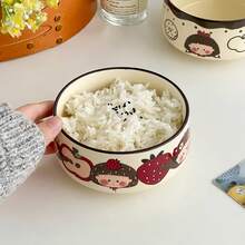 Japanese Handpainted Strawberry Girl Ceramic Bowl, Underglaze Craftsmanship, Suitable For Salad, Yogurt, Fruit, Snacks, Daily Use, Home, Restaurant, Afternoon Tea, Gift, Holiday Gift - Multicolor - View 7