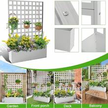 Caja de Plantación Metálica de Exterior Cama de Jardín Elevada con Rejilla Orificio de Drenaje para Plantas Trepadoras Flores Vegetales 73"x47"x12" - Blanco - Raya horizontal - Con ruedas - Ver 7