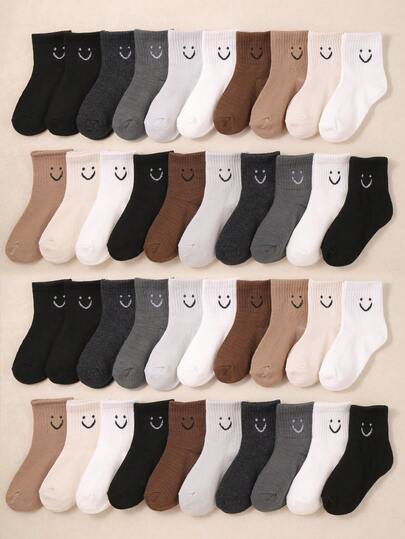 10/20 زوج جوارب متوسطة الطول ذات تعبيرات جميلة للأطفال، جنسي للبنين والبنات، للارتداء اليومي العادي في جميع الفصول، الربيع والخريف والشتاء