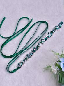 1条女士腰带，彩色钻石腰带，手工海军蓝水晶水钻新娘腰带，婚纱腰带，简约欧美风时尚腰带，适合搭配女士连衣裙，新娘腰带，水晶钻石腰带 - B款 - 查看 9