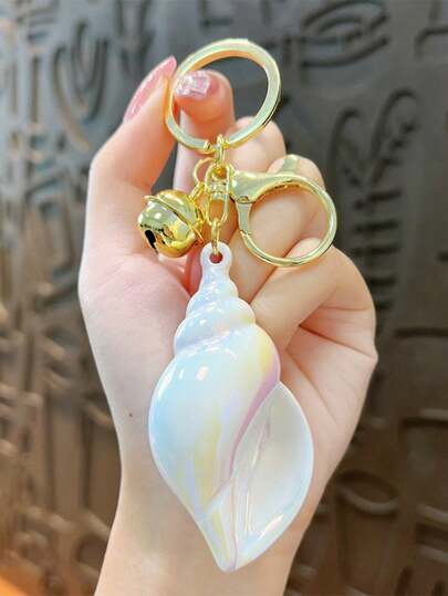 1个彩色贝壳钥匙扣 - 女士钥匙圈 - 时尚包包挂饰，为您的配饰增添一丝自然和趣味。