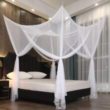 Suitable For Big Bed 4 Door Ceiling Mosquito Net Romantic 4 Door Bed Canopy Bedroom Dorm Home Decoration - 白色 - 查看 1