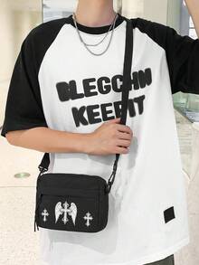 peach tree Bolso de hombro oblicuo, bolso cruzado cuadrado pequeño casual para hombres, unicolor minimalista de uso diario versátil - Negro - Ver 5