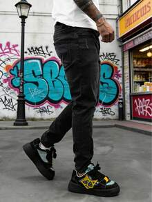 Quần jeans nam màu đen rách dáng skinny, quần jean bó sát kiểu Hàn Quốc. - màu đen - Xem 2