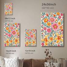 1pc Mexico Wall Art, Winter Wall Art, Christmas Decorations Wrapped Framed Canvas Wall Art, Vintage Prints Poster, Floral Pattern, Pink Flowers, Yellow Flowers - Botanical, Watercolor Painting, Loose Style, Expressive Style Style, Home Living Room Bedroom Ofice Wall Decor, Birthday Party Decor, Hanging Hardware Included - Wrapped Framed Canvas, Vertical - Lienzo enmarcado - Ver 10