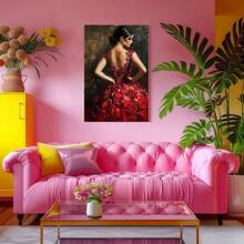1pc Mexico Wall Art, Winter Wall Art, Christmas Decorations Framed Wall Art, Wrapped Canvas Poster Vintage Prints, Woman In Red Dress, Floral Pattern, Abstract Painting - Abstract, Abstract, Contemporary, Modern Style, Perfect Gift Decor, Wall Art for Living Room Bedroom Office, Hanging Hardware Included - Wrapped Framed Canvas, Vertical - Lienzo enmarcado - Ver 9