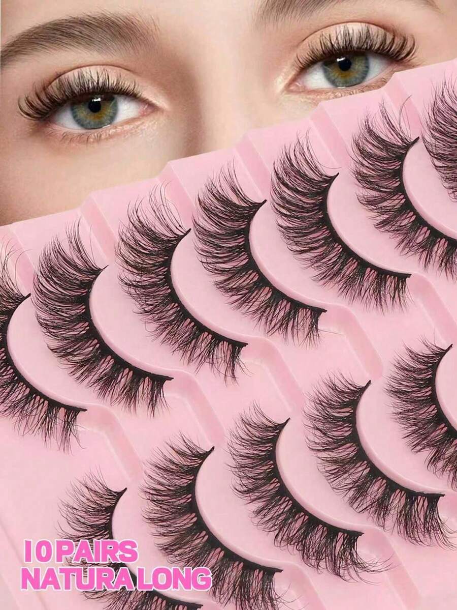 10 Pairs False Eyelashes Manga Lashes Cat Eye Lashes Faux Mink Eyelashes Fox Eye Eyelashes Natural Full Lashes Cosplay Travel Essentials Makeup Tools - russian strip lashes - View 1