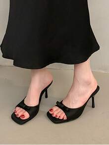 Women's Fashion 2026 New Summer Stilettos One-Piece Sandals, French Fairy Style Bow Tie Black High Heel Slide Sandals - Black - View 1