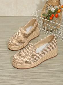 New Wedge Thick Bottom Deep Mouth Shoes, Fashionable Shoes High Heels Imitation Woven Straw Rope Sole