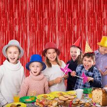 1 paquete de Telón de fondo de oropel rojo, Cortinas de flecos de 3,28 pies x 7,05 pies, Cortinas de fondo de fiesta de oropel de lámina roja para el Día de San Valentín, Fondo de foto de boda, Decoraciones de fiesta para aniversarios de boda - Rojo - Ver 7