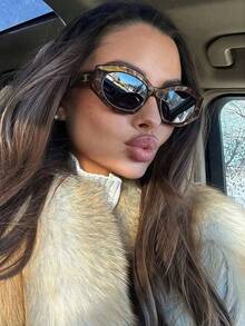 1pc Asymmetrical Polygon Shaped Fashionable Fashion Glasses For Women, Minimalist & Versatile - Leopard Gray - View 3