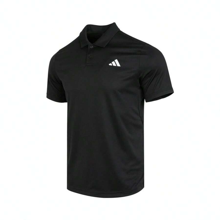 Adidas 男士时尚百搭梭织短袖 Polo 衫 HS3236 - 黑色 - 查看 1