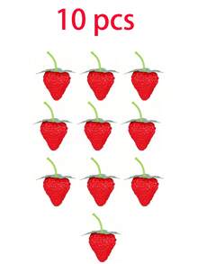20个逼真塑料红色草莓装饰品，适用于家居、厨房、派对装饰、摄影道具 - 栩栩如生的仿真水果，四季皆宜的夏季装饰，适用于各种房间 - 逼真的草莓礼物，适合节日、生日、毕业典礼、仿真植物 - 紅色 - 查看 10