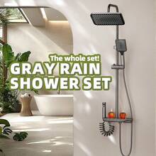 Juego de ducha de temperatura constante fácil de instalar, 1 pieza Juego de rociador con aumento de presión de portaaviones pequeño para el hogar con cabezal de ducha de mano, control de botón y accesorios de baño - Gris Oscuro - Ver 1